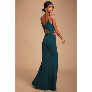 Lulus Moments Of Bliss Forest Green Backless Mermaid Maxi Dress - Size S